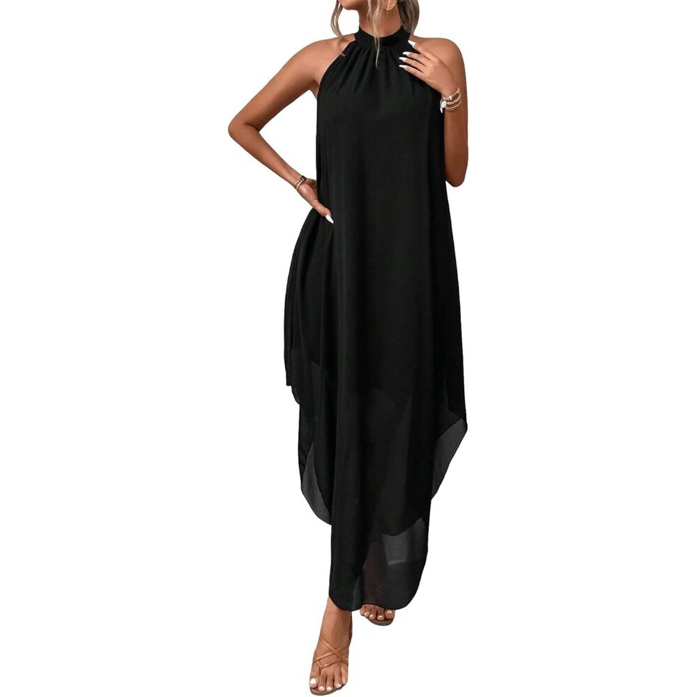 Women's Halter Maxi Dress Polyester Sleeveless Casual Formal Wedding